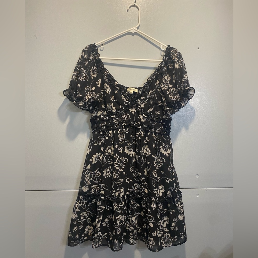 Inspired Hearts Black and White Floral Mini Dress
